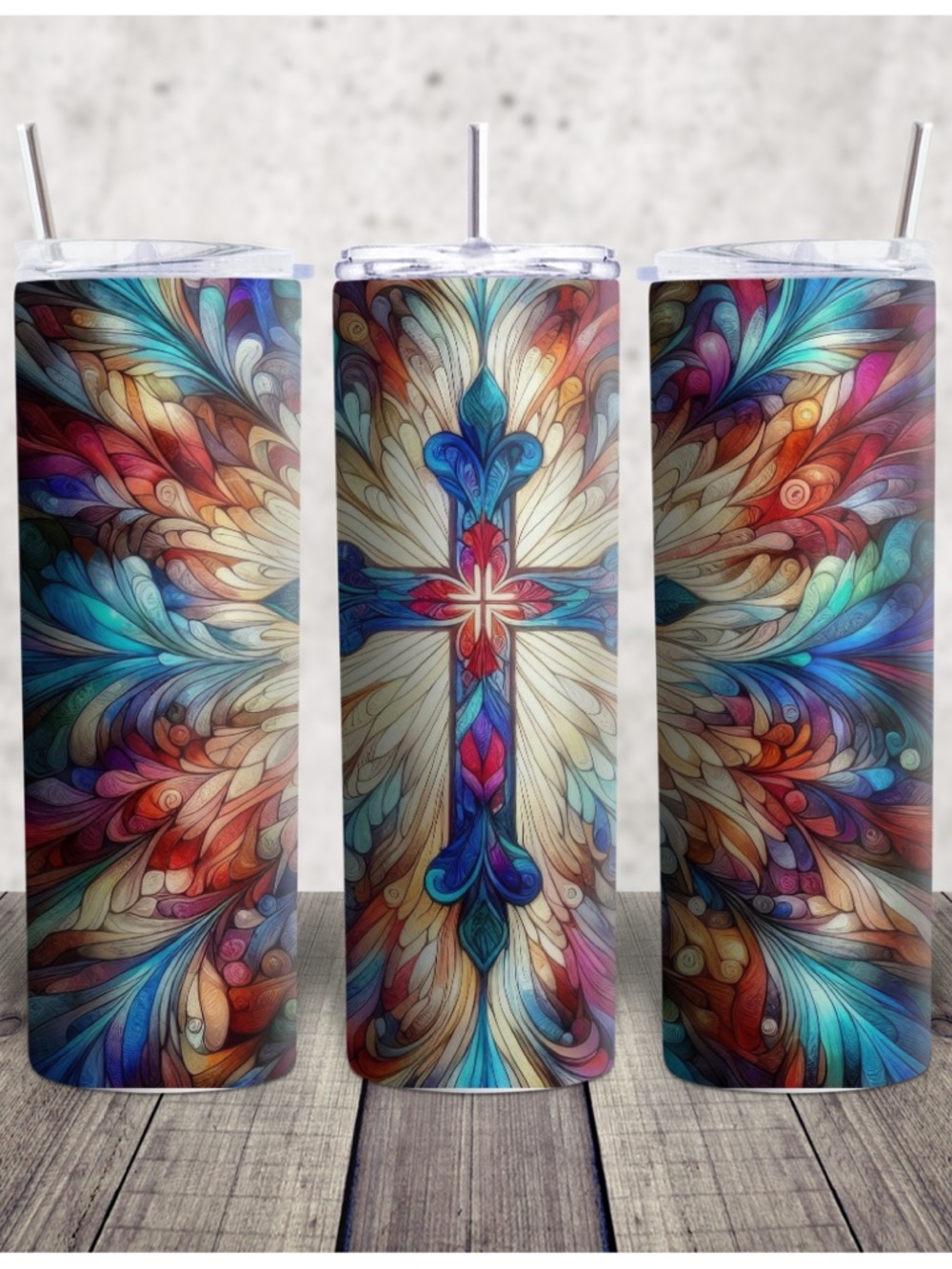 Hand Crafted Multicolor Stained Glass Cross Tumbler